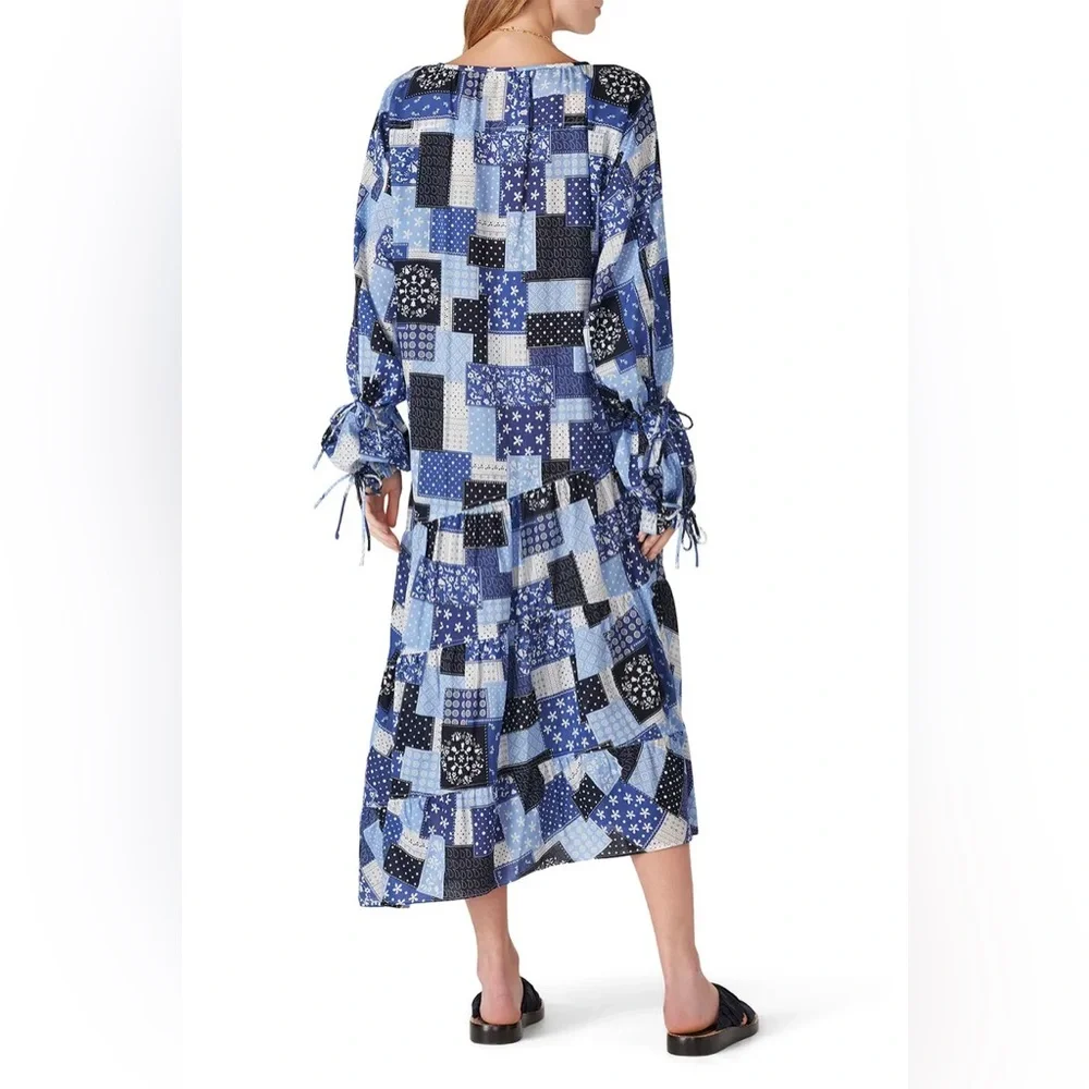 Malene Birger Amily Printed Patchwork Blue Midi Dress - Picture 6 of 14